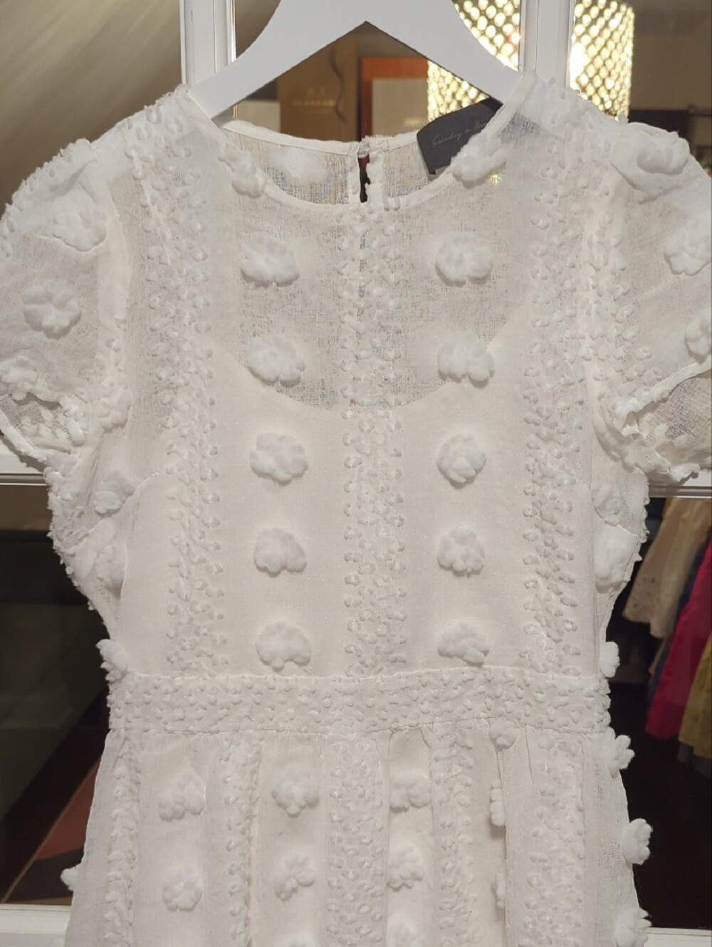 Anthropologie White Pom-Pom Lace Short-Sleeve Dress - Picture 5 of 11